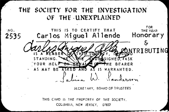 Carl Allen Society for the Investigation of the Unexplained Card