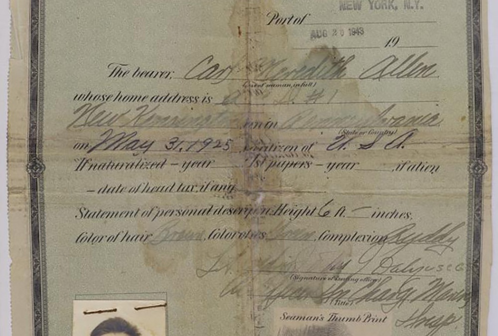 Carl Allen's Seaman's Certificate of Identification, August 20, 1943