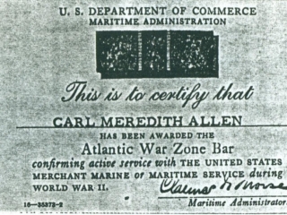 (RG) Atlantic War Zone Bar Awarded To Carl Meredith Allen