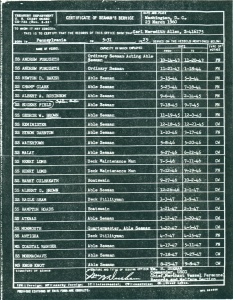 (RG) March-23, 1960 Carl Meredith Allens Certificate of Seamans Service
