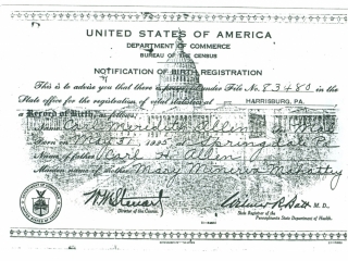 (RG) May-31, 1925 Notice of Birth Registration for Carl Meredith Allen aka Carlos Miguel Allende