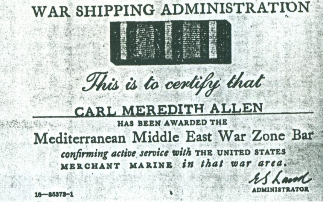 (RG) Mediterranean Middle East War Zone Bar Awarded To Carl Meredith Allen