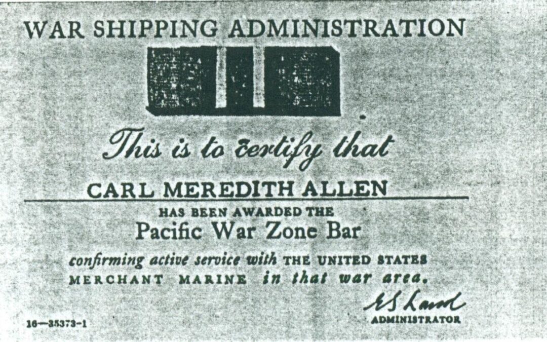 (RG) Pacific War Zone Bar Awarded To Carl Meredith Allen