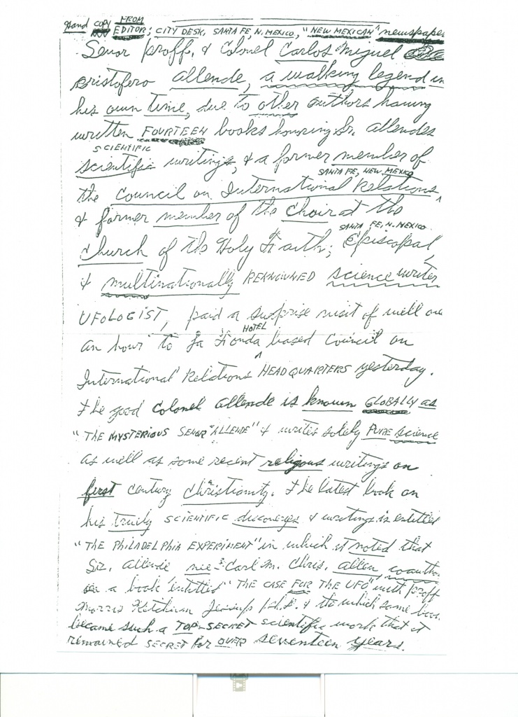 (RG) Undated Handwritten Press Release Written by Carl Allen