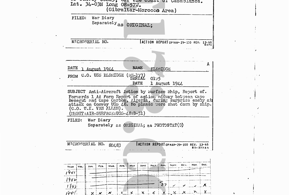 USS Eldridge History Anti-Sub Action Report