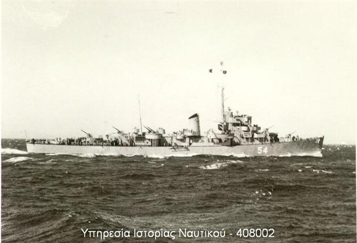 Eldridge Serving in the Greek Navy as the HNS Leon D54, 1952