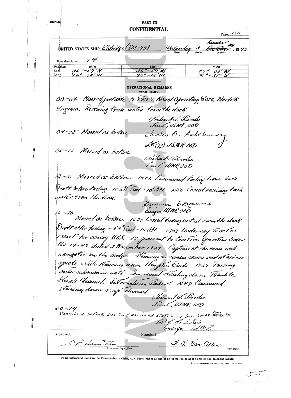 USS Eldridge Microfilm Page 110 / November 3th, 1943