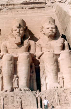 Great Temple of Abu Simbel. Carved out of the mountainside in the 13th century BC, during the 19th Dynasty reign of the Ramesses II, Aswan Governorate, Upper Egypt
