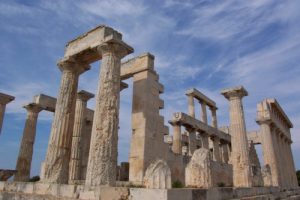 On the site of the 5th century BC Doric temple of Afea in northeastern Aegina, Greece