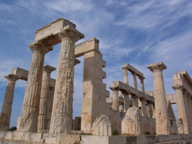 On the site of the 5th century BC Doric temple of Afea in northeastern Aegina, Greece