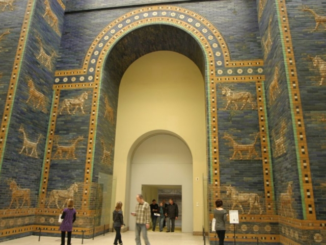 The Ishtar Gate was the eighth gate to the inner city of Babylon. It was constructed in about 575 BCE, Pergamon Museum, Berlin.