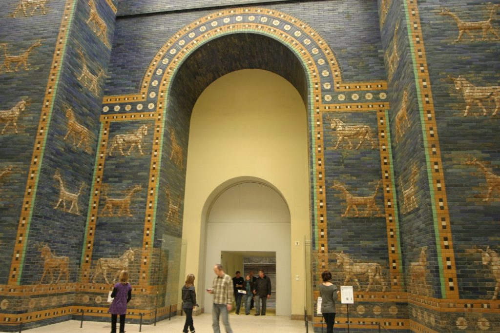 The Ishtar Gate was the eighth gate to the inner city of Babylon. It was constructed in about 575 BCE, Pergamon Museum, Berlin.