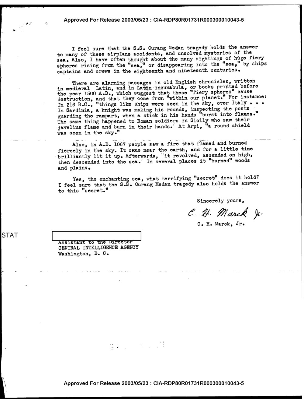 CIA Letter To (Sanitized) From C.H. Marck, Jr.  December 5, 1959, Page 2