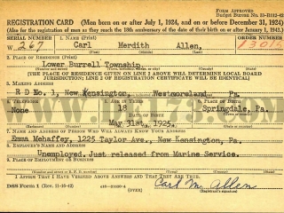 WWII Draft Registration Card - Carl Allen