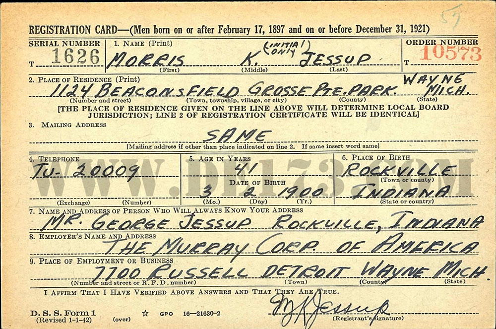 WWII Draft Registration Card – Morris Jessup