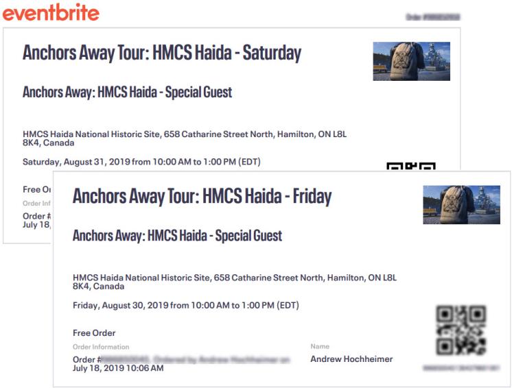 Andrew Hochheimer VIP Tickets HMCS Haida