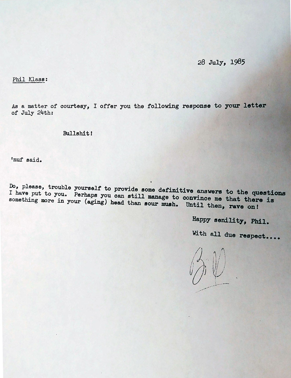 1985-Jul-28 Letter to Phil Klass from Bill Moore