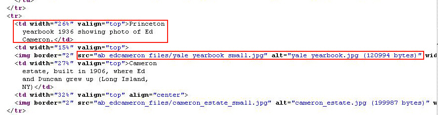 Source code of the page "The life of Ed Cameron" taken from Bielek.com