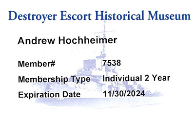 Andrew Hochheimer's USS Slater Membership Card